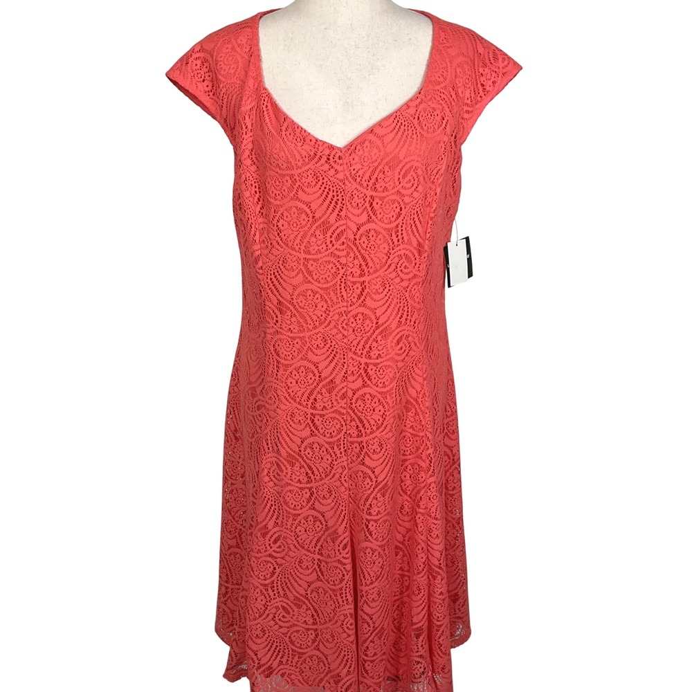 Liz Claiborne Dress Women 14 Coral Lace Texture Summer Sweetheart Party Casual‎
